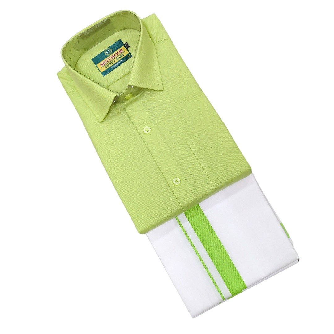 Pista Green Cotton Dhoti and Shirt – Fresh and Lightweight Outfit -MCFPG036
