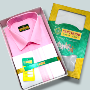 Senthoor Baby Pink Dhoti & Shirt Wedding Collection Combo Set