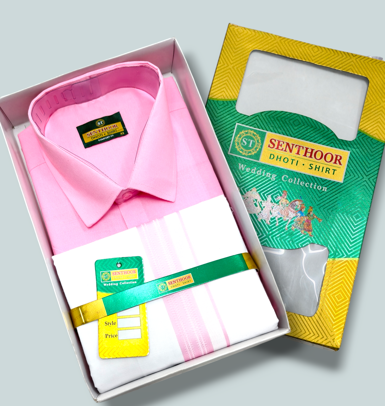 Senthoor Baby Pink Dhoti & Shirt Wedding Collection Combo Set