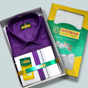 Senthoor Royal Purple Dhoti & Shirt Wedding Collection Combo Set