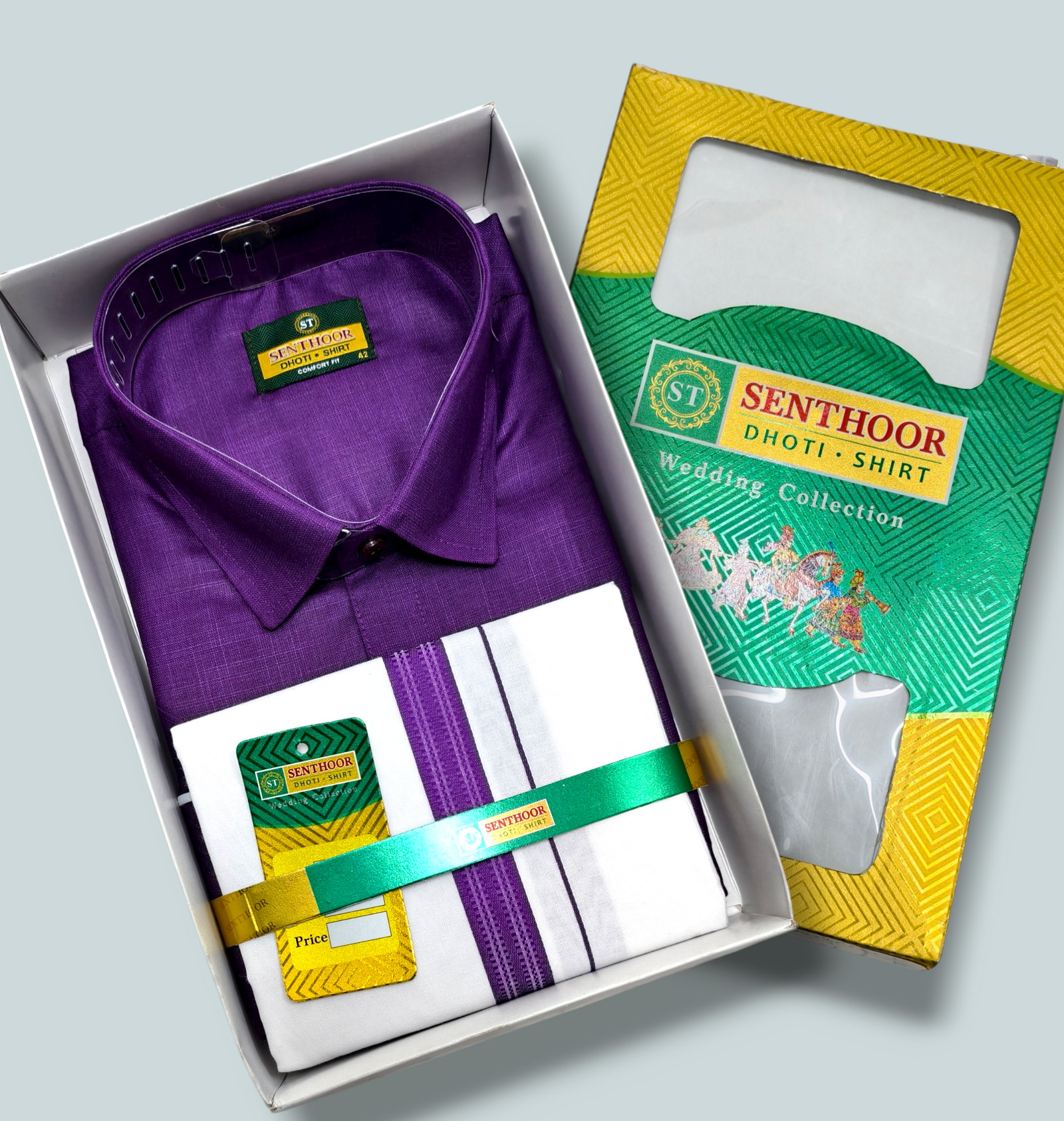 Senthoor Royal Purple Dhoti & Shirt Wedding Collection Combo Set