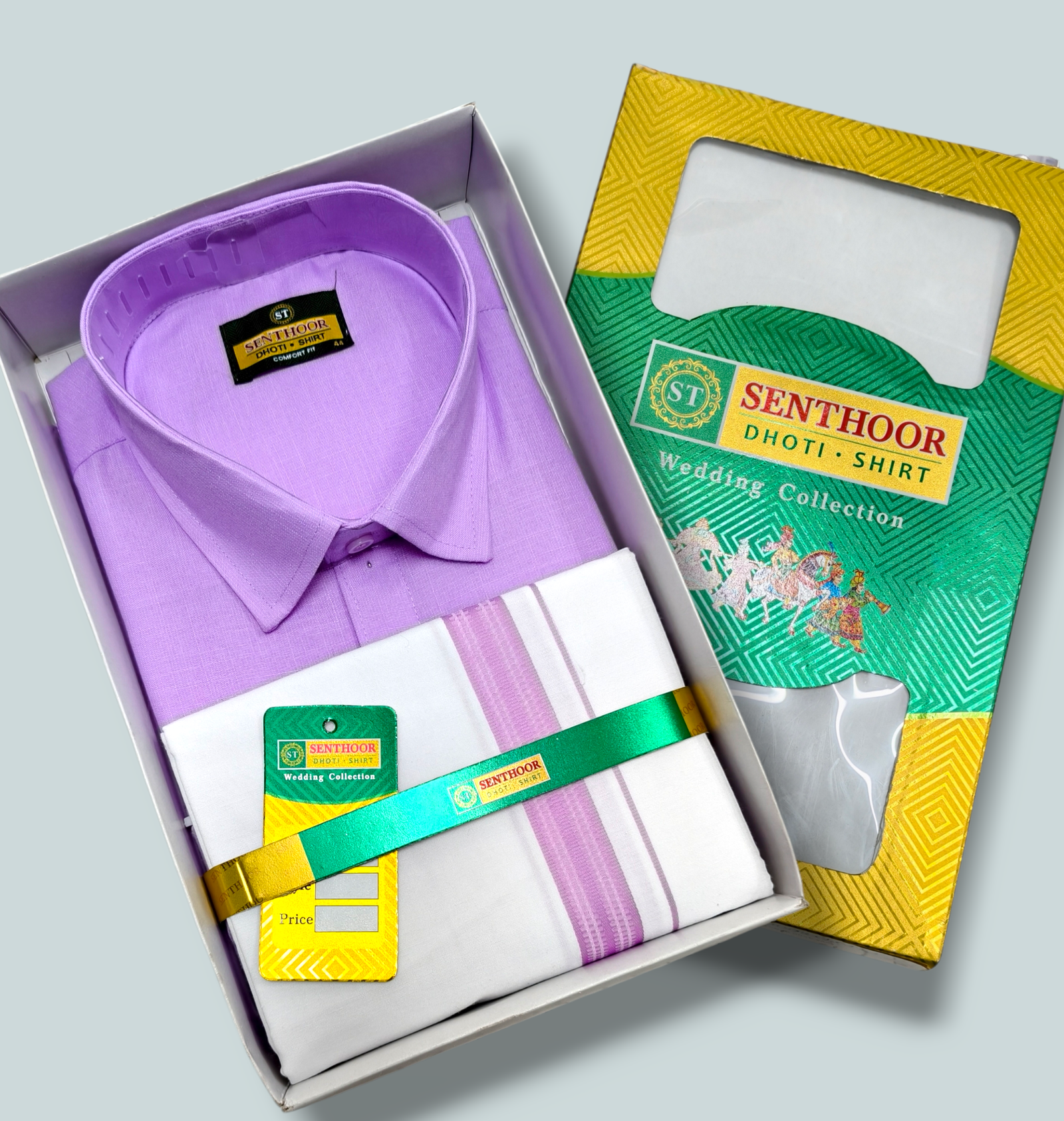 Senthoor Lavender Dhoti & Shirt Wedding Collection Combo Set