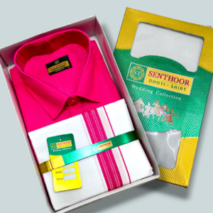 Senthoor Rani Pink Dhoti & Shirt Wedding Collection Combo Set