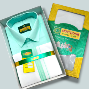 Senthoor Mint Green Dhoti & Shirt Wedding Collection Combo Set