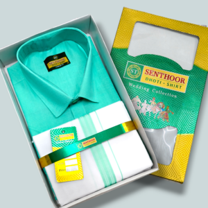 Senthoor Aqua Green Dhoti & Shirt Wedding Collection Combo Set