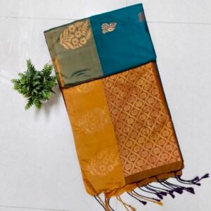 Senthoor Soft Silk Saree – Teal Blue & Mustard with Rich Gold Zari Weaving
