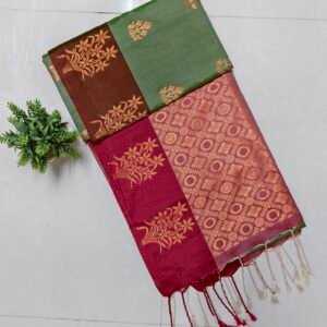 Senthoor Soft Silk Saree – Olive Green & Rani Pink with Rich Copper Zari Weaving