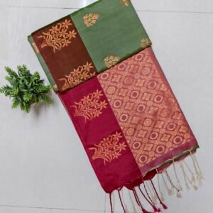 Olive Green Rani Pink Soft Silk Saree