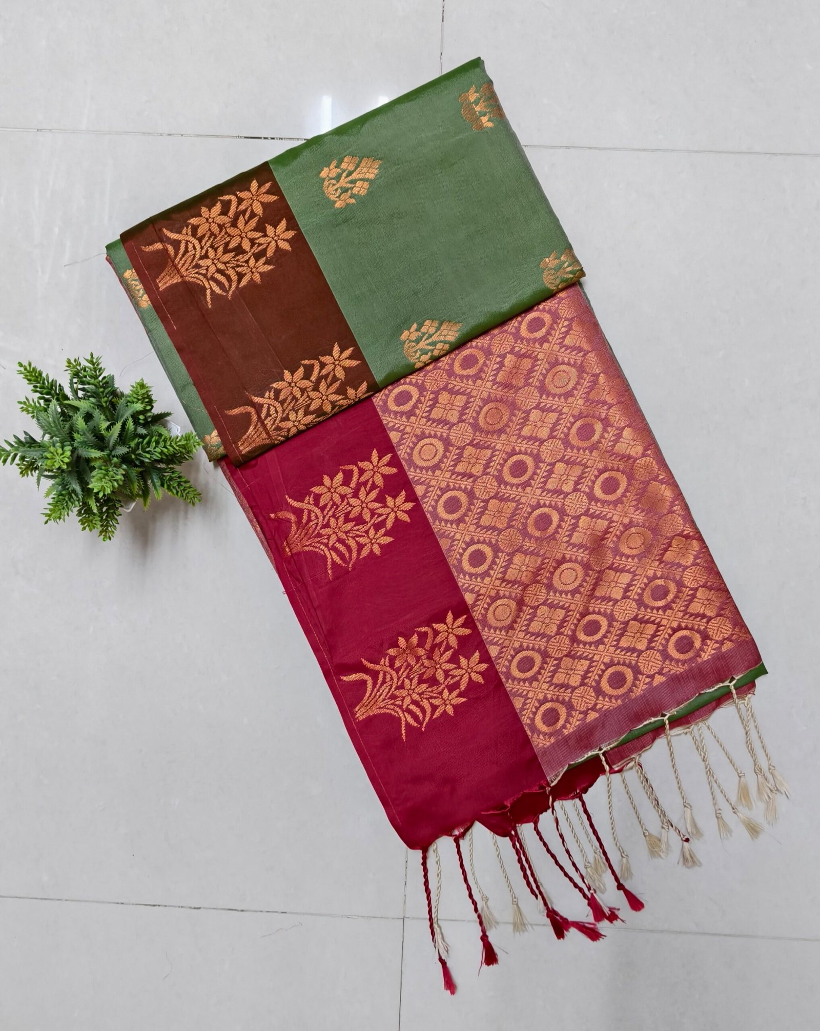 Senthoor Soft Silk Saree – Olive Green & Rani Pink with Rich Copper Zari Weaving