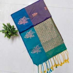 Senthoor Soft Silk Saree – Teal Blue & Purple with Gold Zari Weaving