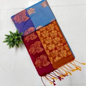 Senthoor Soft Silk Saree – Sky Blue & Magenta with Mustard Zari Weaving