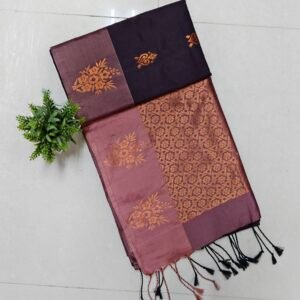Senthoor Soft Silk Saree – Black & Dusty Rose with Rich Copper Zari Weaving