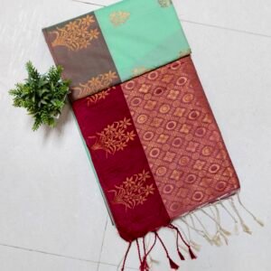 Senthoor Soft Silk Saree – Mint Green & Deep Red with Rich Copper Zari Weaving