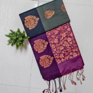 Senthoor Soft Silk Saree – Dark Green & Purple with Rich Copper Zari Floral Design