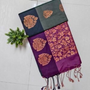 Dark Green Purple Soft Silk Saree