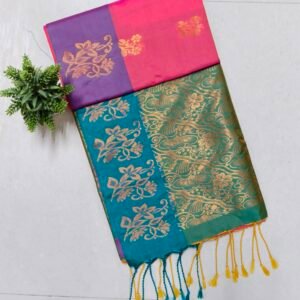 Senthoor Soft Silk Saree – Teal Green & Rani Pink with Rich Gold Zari Design