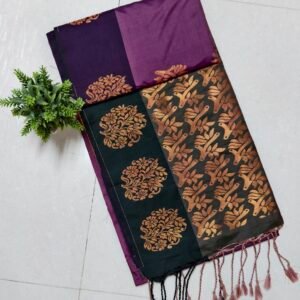 Senthoor Soft Silk Saree – Purple & Bottle Green with Rich Zari Peacock Design