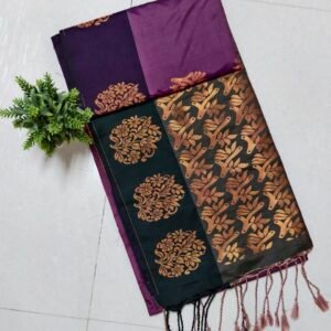 Purple Bottle Green Peacock Soft Silk Saree