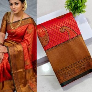 Senthoor Red Kanjivaram Silk Saree with Antique Gold Zari Border
