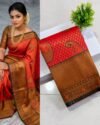 Kalyani Cotton Red Antique Gold Border Kanjivaram Saree