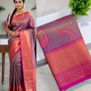 Senthoor Lavender Purple Kanjivaram Silk Saree with Pink Zari Border