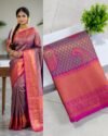 Pure Cotton Lavender Pink Border Kanjivaram Saree