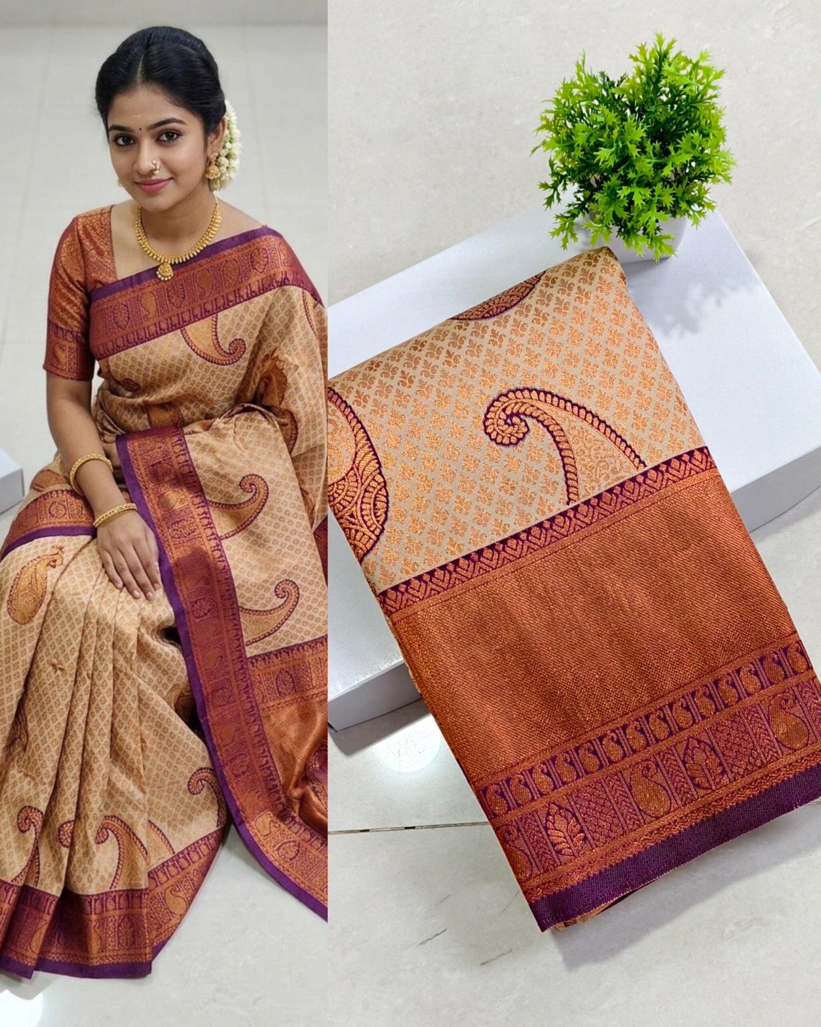 Senthoor Maroon Kanjivaram Silk Saree with Rich Zari Border