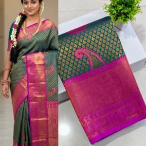 Senthoor Bottle Green Kanjivaram Silk Saree and Pink with Rich Zari Border