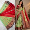 Mint Green Red Kanchipuram Saree