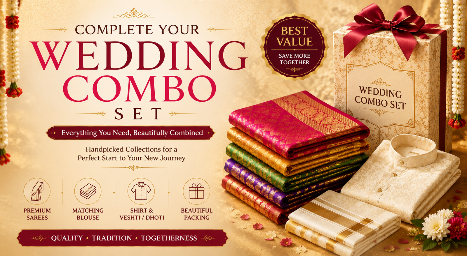 Premium wedding combo set with saree and veshti collection
