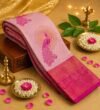 Elegant Blush Pink Silk Saree with Peacock Zari Motif and Rich Magenta Border