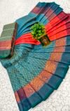 Blue & Orange Floral Border Saree