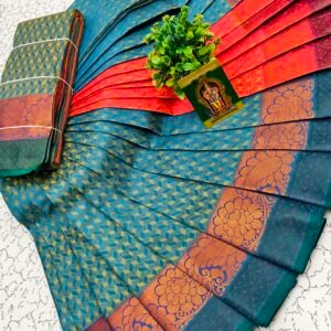Blue & Orange Floral Border Saree