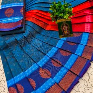 Blue & Red Traditional Zari Saree