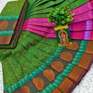 Green & Pink Traditional Zari Saree
