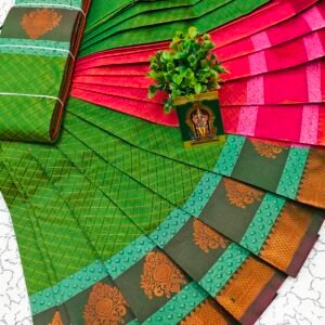 Green & Pink Traditional Zari Saree
