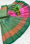 Green & Pink Floral Zari Saree
