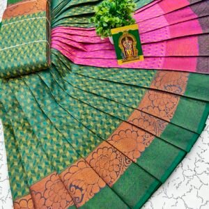 Green & Pink Floral Zari Saree