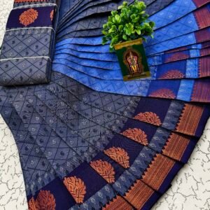Blue & Navy Floral Zari Saree