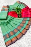 Mint Green & Pink Zari Saree