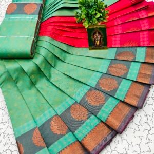 Mint Green & Pink Zari Saree