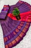 Purple & Pink Floral Zari Saree