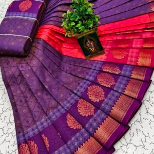 Purple & Pink Floral Zari Saree