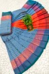 Sky Blue & Pink Floral Zari Saree