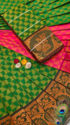 Green & Pink Peacock Zari Silk Saree