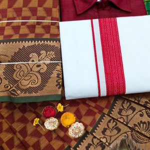 Poonthamil Combo – Maroon & Antique Gold Geometric