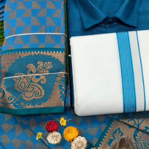 Poonthamil Combo – Deep Teal Blue & Copper Gold