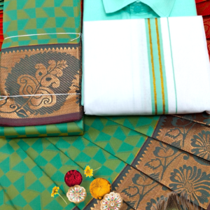 Poonthamil Combo – Aqua Green & Antique Gold