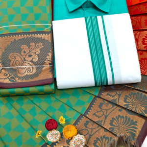 Poonthamil Combo – Turquoise Green & Copper Gold