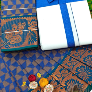 Poonthamil Combo – Royal Blue & Copper Gold
